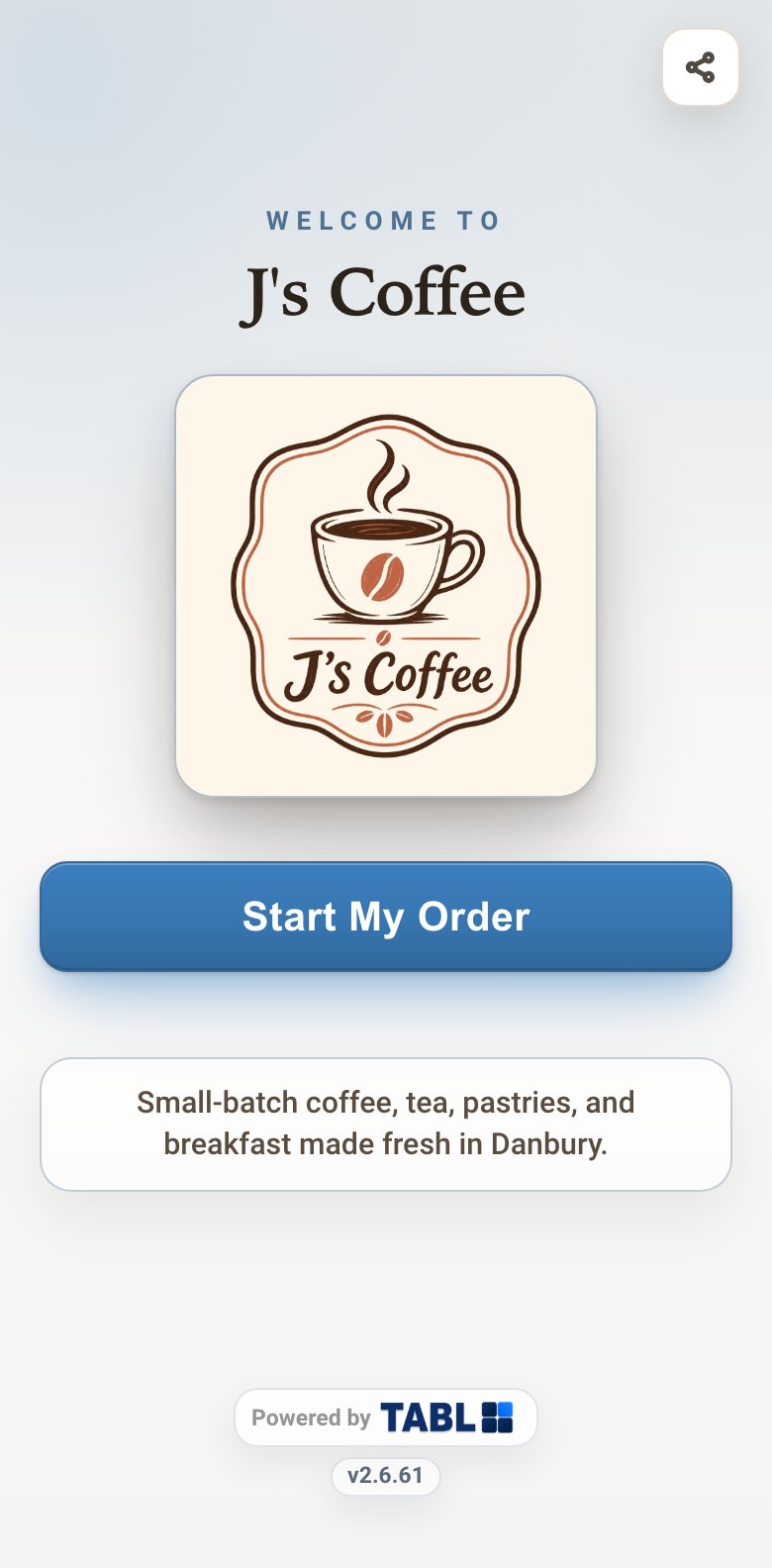 J&rsquo;s Coffee digital menu on a phone